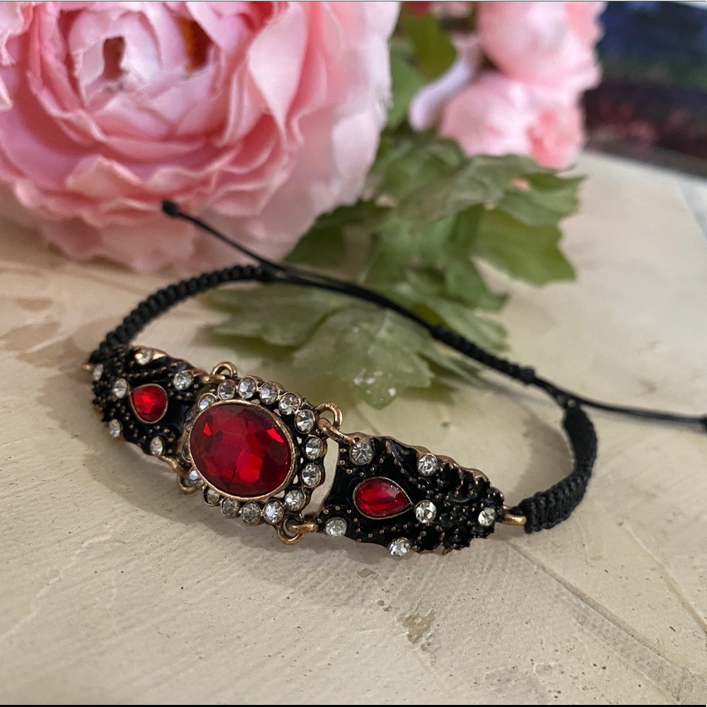 Ruby Red Crystal Rhinestone Bracelet Victorian - Picture 2 of 7